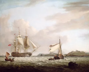 Een Engels oorlogsschip bij Pendennis Castle, Falmouth 1801